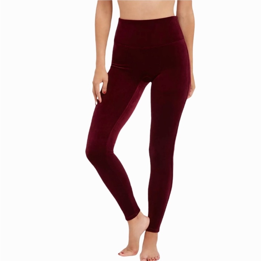 Spanx Burgundy High-Waisted velvet Leggings Medium